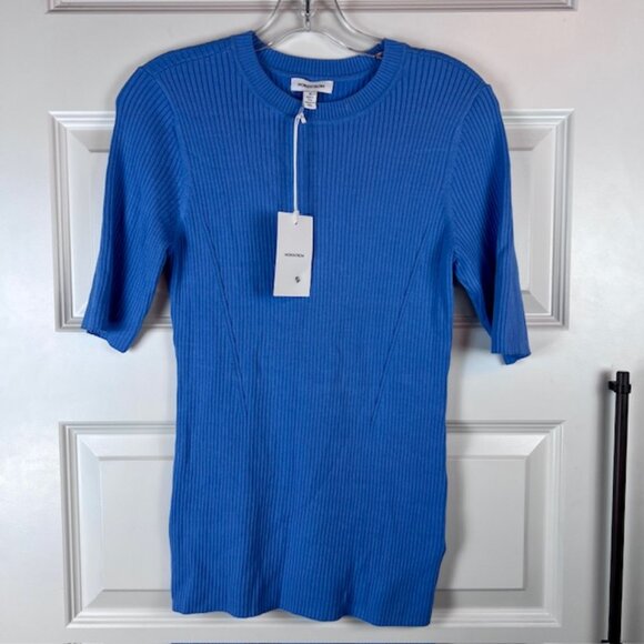 Nordstrom Ribbed Knit Half-Sleeve Top in Blue | S | Minimalist Classiccore NWT - Picture 2 of 6